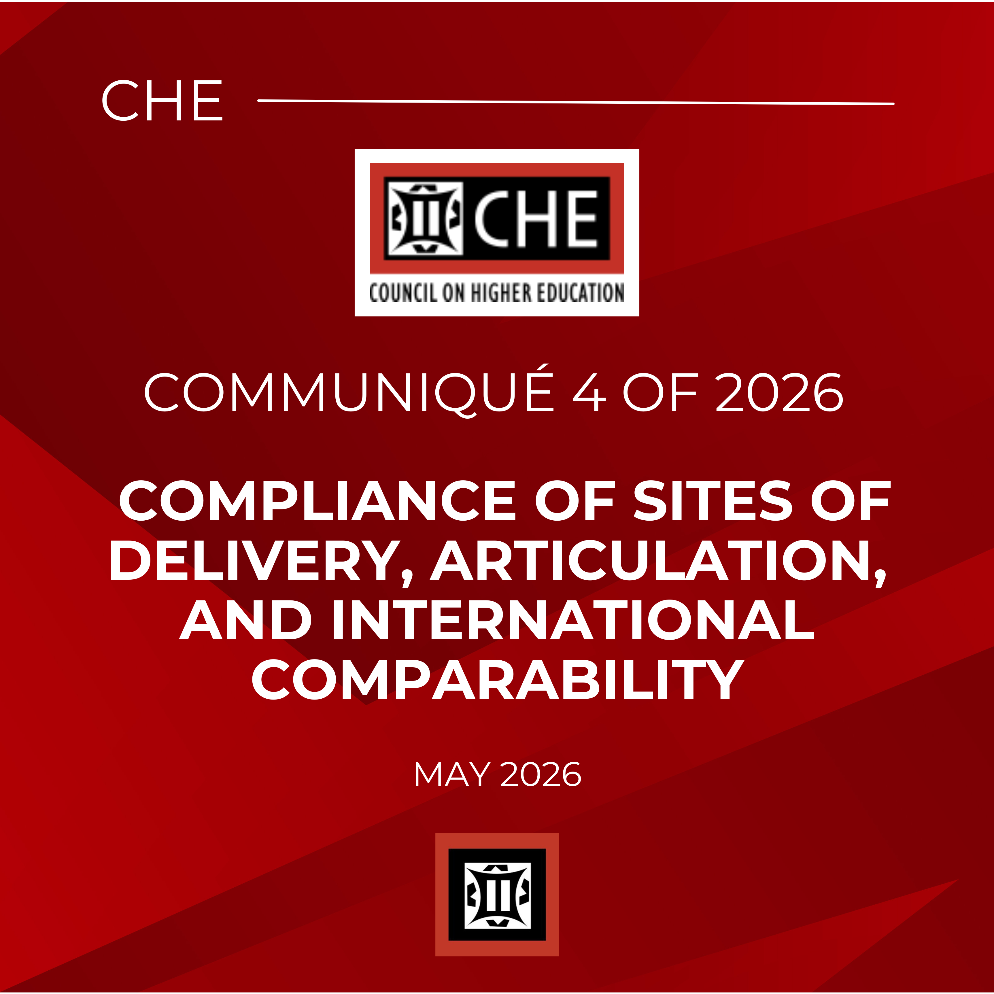 Communiqué 4 of 2026 on Compliance of Sites of Delivery, Articulation, and International Comparability